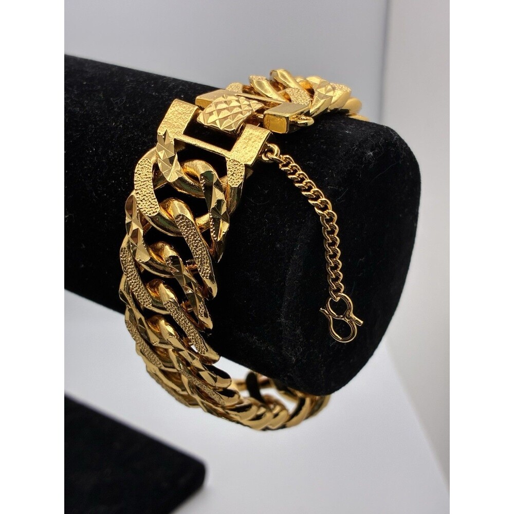 Chunky Gold Chain Bracelet Jewelry Fashion Textured 8 Inch Stunning Biker